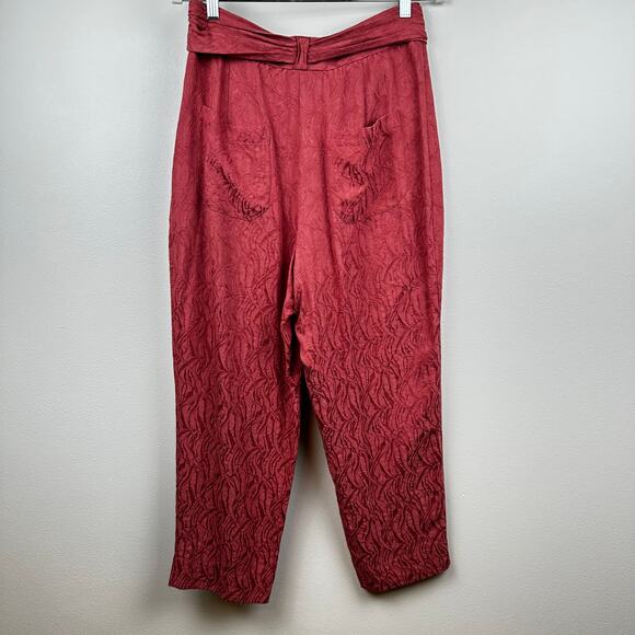 Anthropologie ETT:TWA Rose Jacquard Aubade Tie Waist Pants Tapered Cropped 8 - Picture 6 of 14